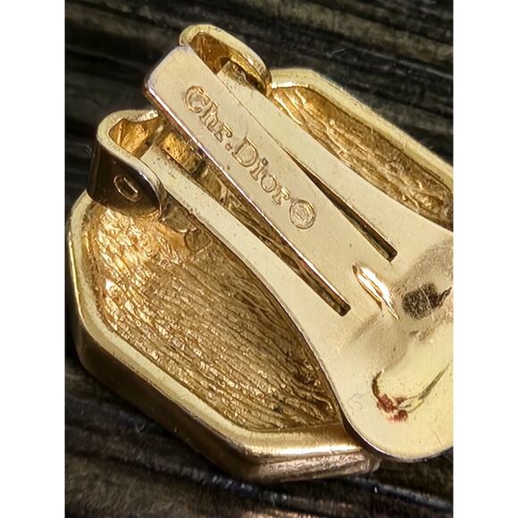 christian dior vintage clip on earrings Black Gold Crystal - Picture 2 of 6